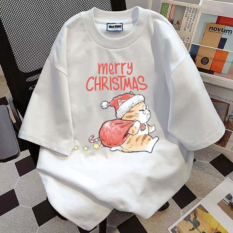 (จัดส่งตลอด 24 ชั่วโมง)Woo Right เสื้อยืดลาย Merry Christmas เนื้อผ้า cotton 100% OVERSIZE unisex 9666
