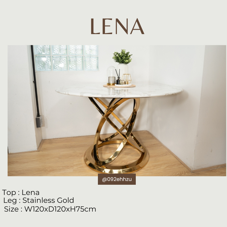 Lena Dining Table โต๊ะอาหาร ขาสแตนเลสสีทองเงา ทรงกลม ท็อปหินอ่อน