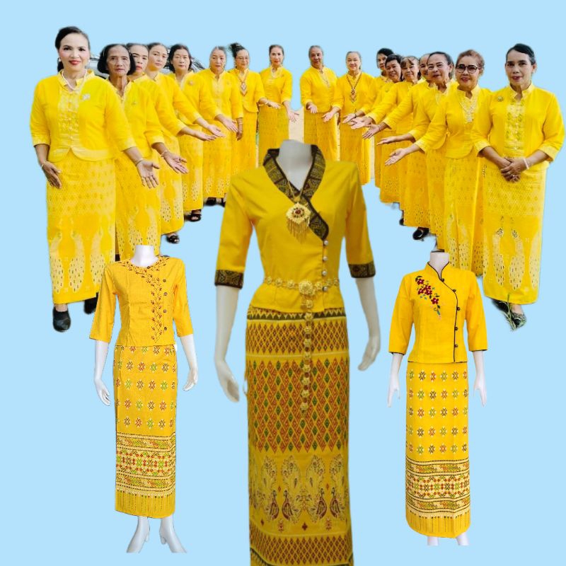 ชุดผ้าฝ้ายสีเหลือง สไตล์พื้นเมือง สำหรับผู้หญิง ใส่ได้ทุกโอกาส ผ้าถุงฟรีไซส์  แบบป้ายมีสายผูก