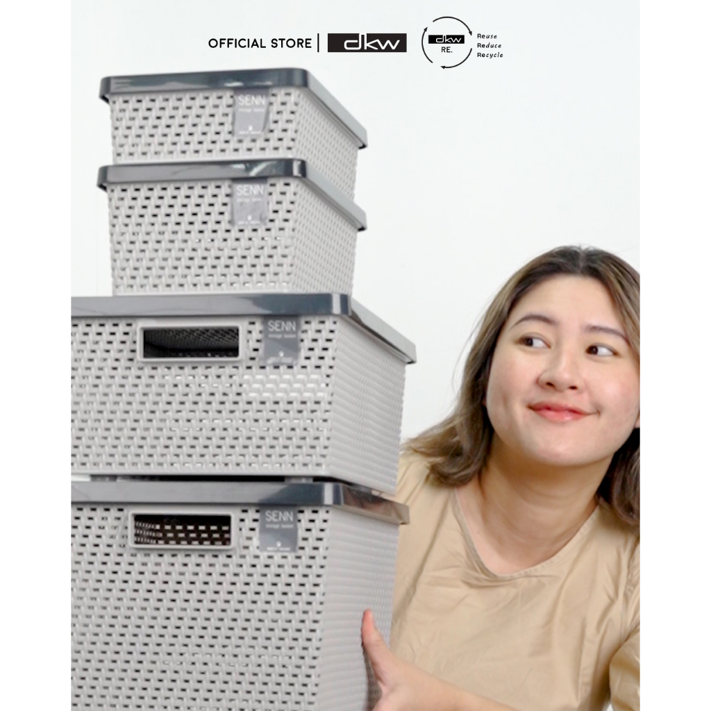 DKW ตะกร้าอเนกประสงค์ลายเส้น SENN มีฝา (มี 3 สี/4 ไซซ์)