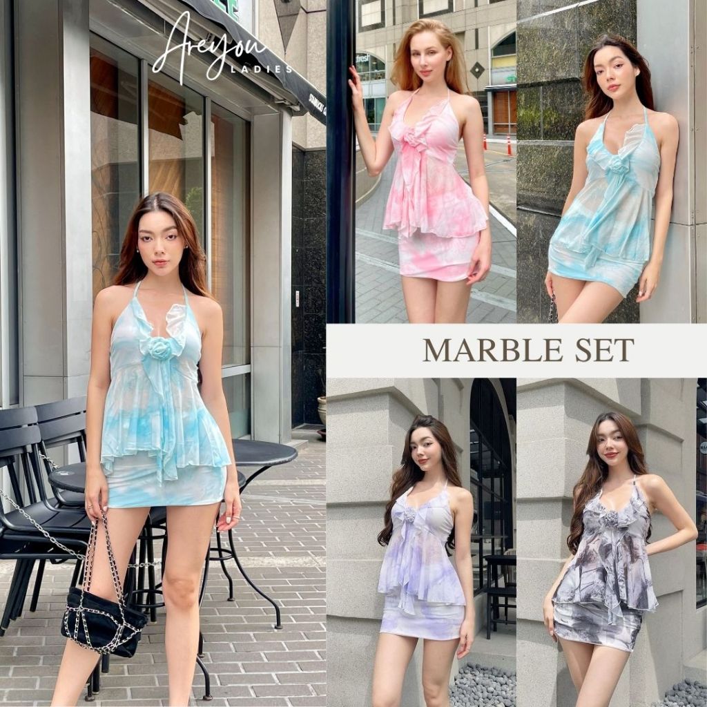 NO.482 MARBLE SET ชุดเซ็ตกระโปรง ผ้าตะข่ายลาย marble