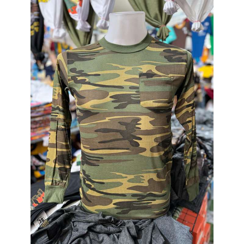เสื้อยืดผ้าบางปากี ลายทหารแขนสั้นแขนยาว ตะเข็บเดียว คอฟิต ไม่เย็บข้าง
