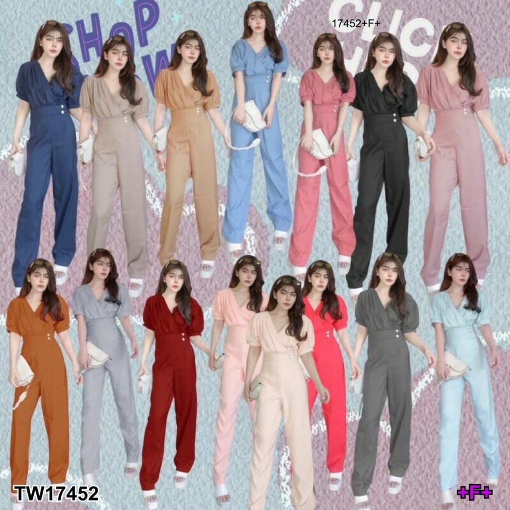 Jumpsuit จั้มสูทขายาวอกจับจีบ TT17452