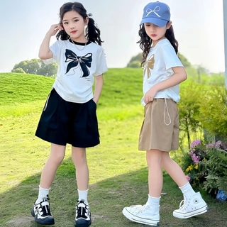 Beryl kids🌸ชุดแฟชั่นเด็กผู้หญิง🎀ชุดลําลองสองชิ้นฤดูร้อน กางเกงขาสั้นแขนสั้นเด็กสาว พิมพ์ลายน่ารัก สไตล์เกาหลี