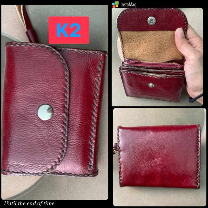 กระเป๋า Handmade หนังวัวแท้ หนังวัวแท้ นาด 4x3.3" 5 ช่องการใช้งาน 2 ช่องบัตร มีสายคล้องมือ