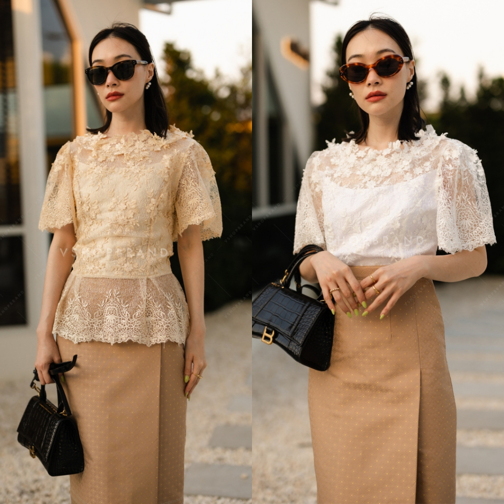 พร้อมส่ง เสื้อลูกไม้ ชุดไทย (เฉพาะเสื้อ) งานป้ายVshopbrand