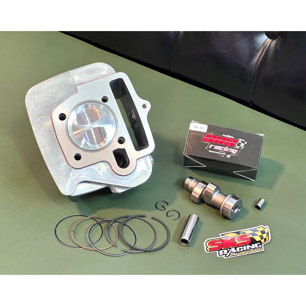 เสื้อลูกเวฟ100 53-54mm. พร้อมเเคมเSKS RACING ชุดเพิ่มกำลังอัด ลูกสูบหลบวาล์วสำหรับวาล์วเดิมถึง27/23 