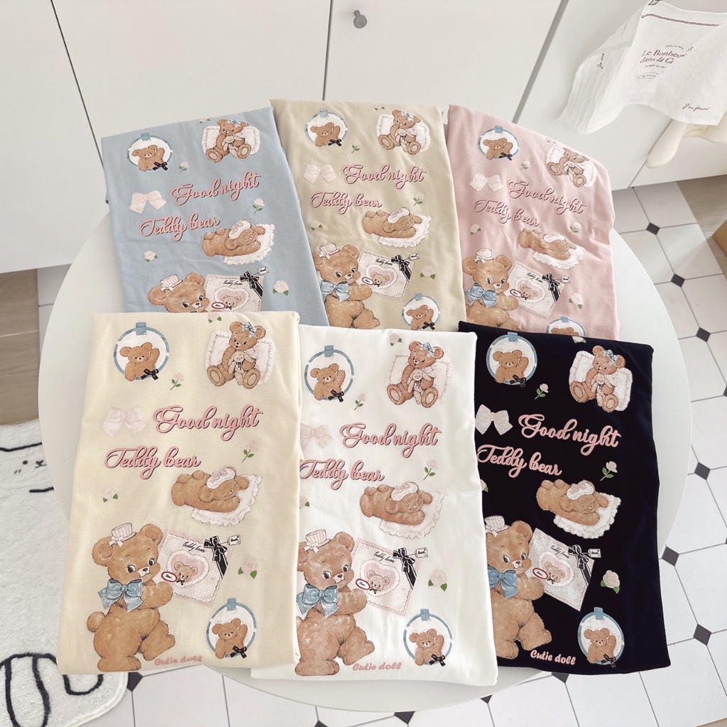 Sugarbeetshop | S376 Good night Teddy bear เสื้อยืดโอเวอร์ไซต์ ผ้าคอตตอน