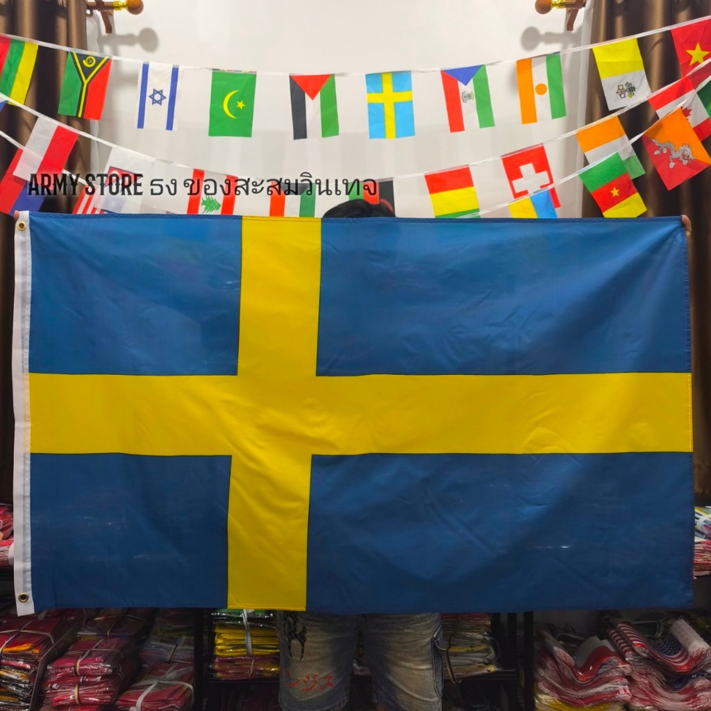 <ส่งฟรี!!> ธงชาติ สวีเดน Sweden Flag 4 Size พร้อมส่งร้านคนไทย ออกบิลเงินสดได้