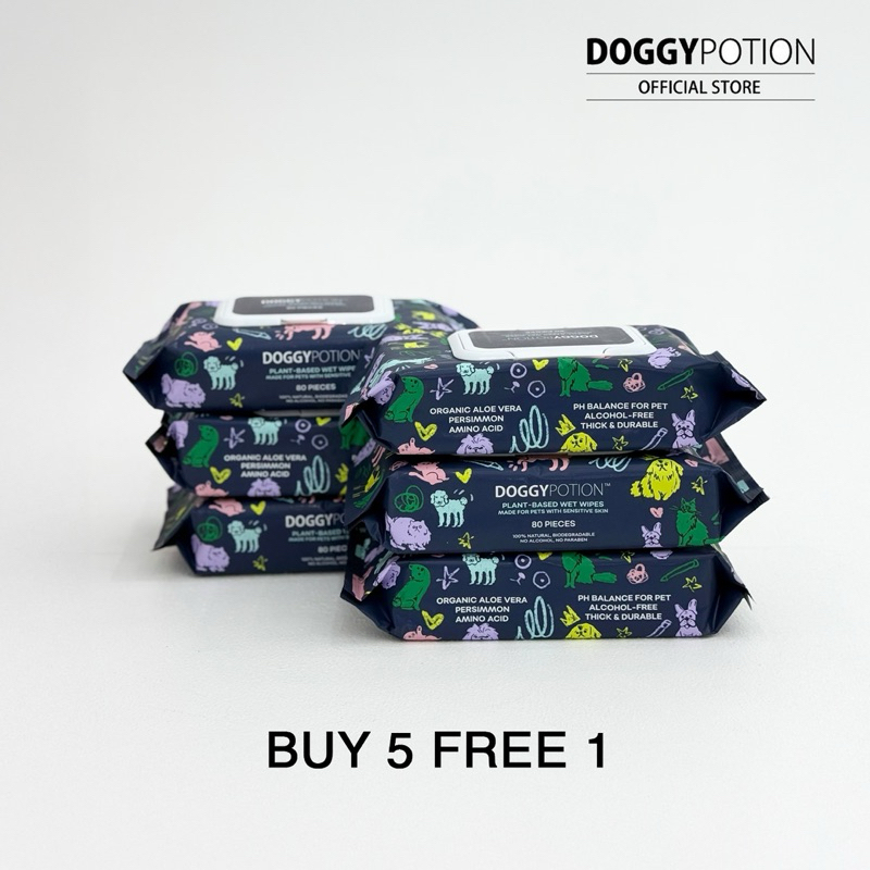 PACK OF 6 Doggy Potion Biodegradable Wet Wipe ทิชชู่เปียกย่อยสลายได้ 80 แผ่น x 6ห่อ