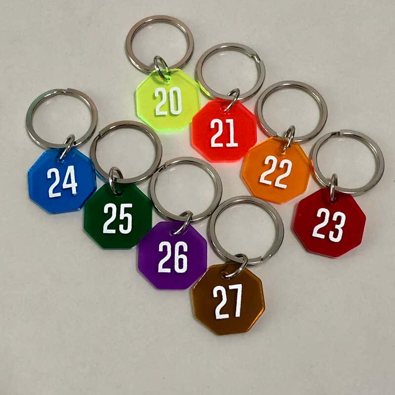 พวงกุญแจอะคริลิค 8เหลี่ยม ขนาด3cm.สีcandy tone (แจ้งตัวเลขในแชทก่อนสั่ง)
