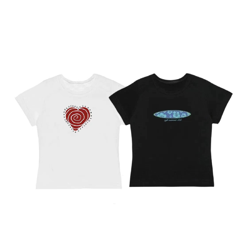 OOOK baby tee เสื้อเบบี้ทีลายวน เสื้อครอปท็อปแขนสั้นพิมพ์ลาย M-XL