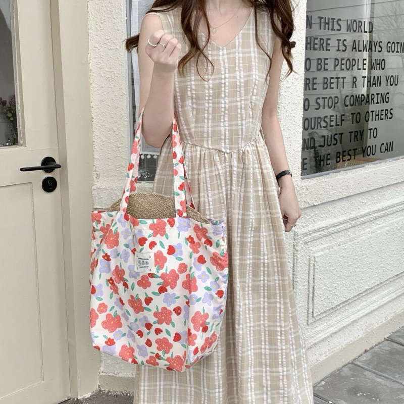 Totebag กระเป๋าผ้าสะพายข้างลายมินิมอล ถุงผ้า กระเป๋า shopping bag ราคา ถูกที่สุด ดีลบีเคเค แกลเลอรีภาพที่ 4
