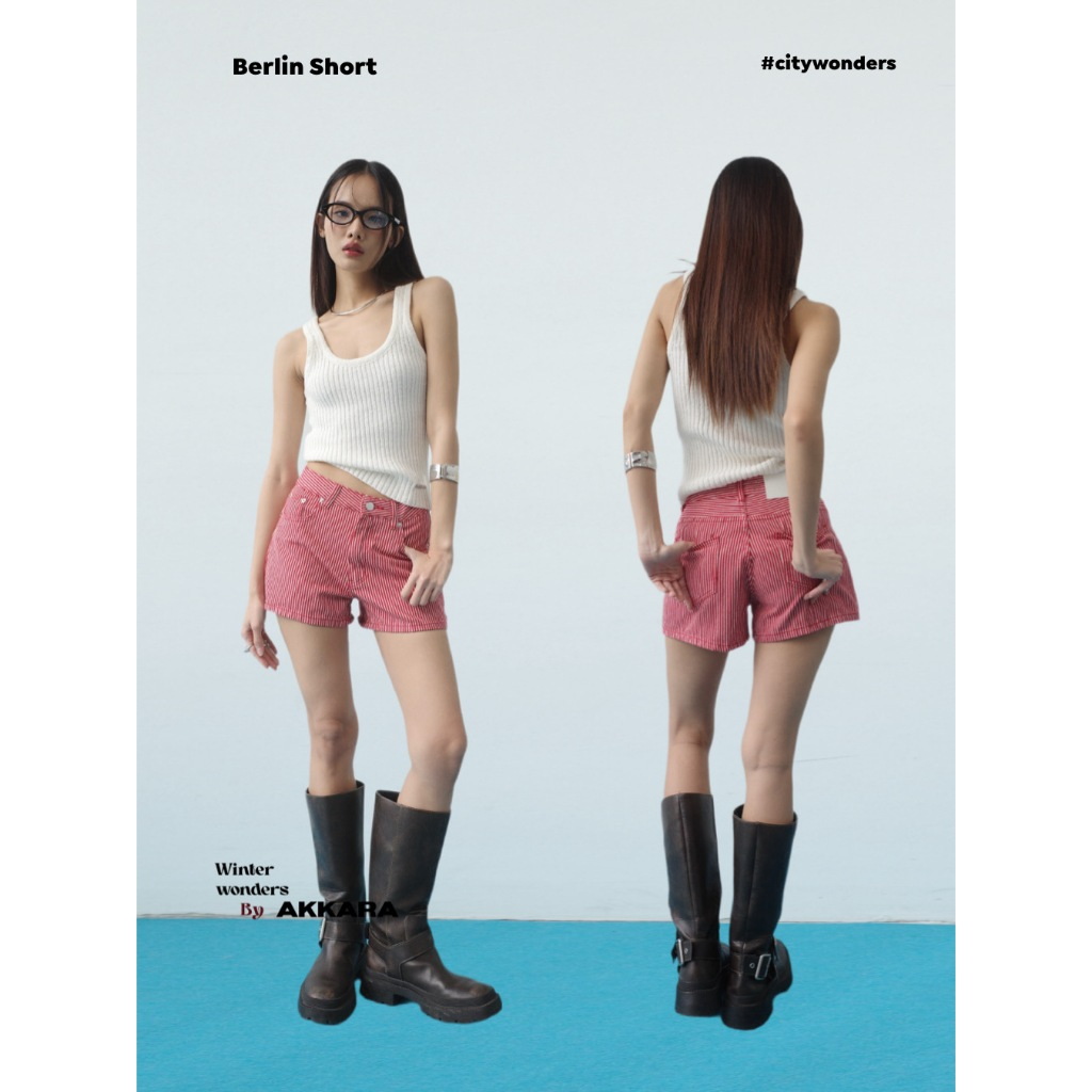 Akkara Studio - Berlin Short กางเกงขาสั้นลายริ้ว ทรงสวย