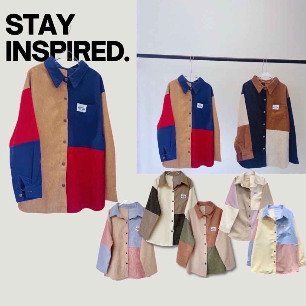 A.M CLUB [เอ.เอ็ม คลับ] COZY TRIO#880 เสื้อเชิ้ตลูกฟูกแขนยาวสลับสี