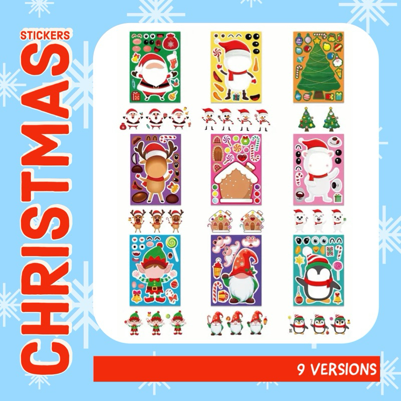 [1แผ่น] สติ๊กเกอร์คริสต์มาส, Christmas stickers แผ่นใหญ่ - สีฟ้า