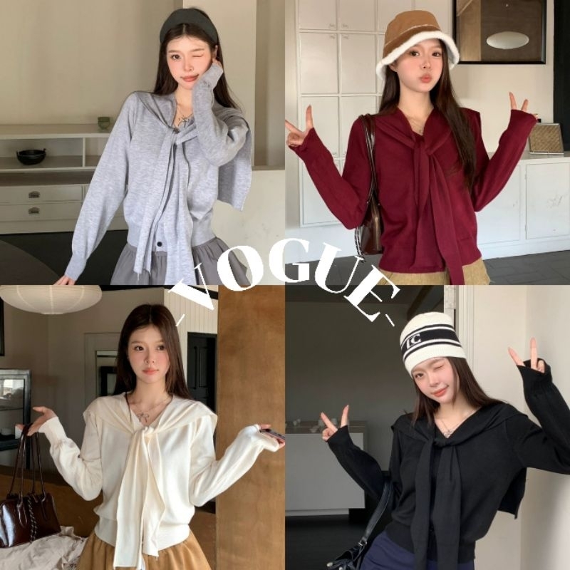 Vogue พร้อมส่ง เสื้อแขนยาวไหมพรม คอกลม ผ้านิ่มใส่สบาย สีพื้น (Y1332)