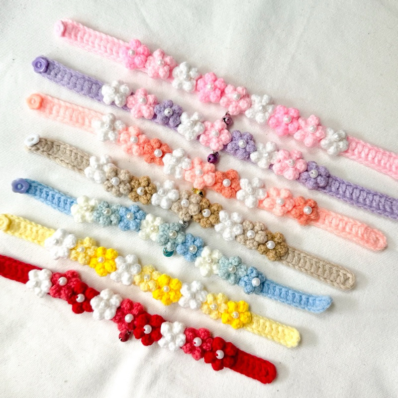 ปลอกคอถักสัตว์เลี้ยง ปลอกคอแต่งดอกไม้ Pet collar ปลอกคอแมว สุนัข