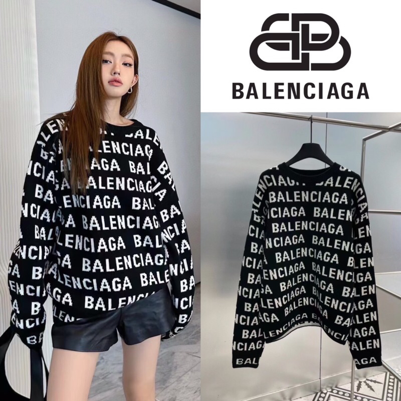 เสื้อสเวตเตอร์ไหมพรม Balenciaga All Over Logo Knit Sweater