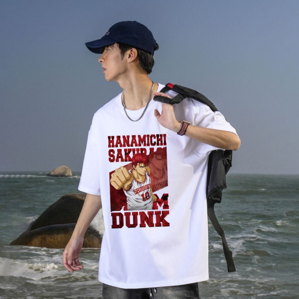 Flash sale เสื้อยืดแบรนด์ร่วม Slam Dunk สวมใส่สบาย ไม่มีริ้วรอย เสื้อยืดคู่รัก ผ้าฝ้ายแท้ แอนิเมชั่นย้อนยุคของญี่ปุ่น