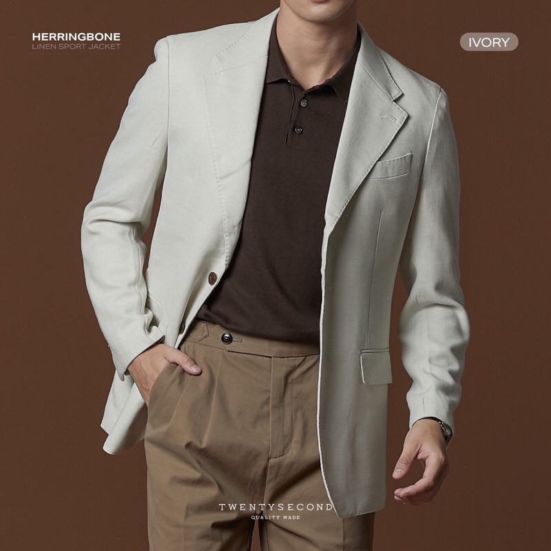TWENTYSECOND เสื้อสูทผ้าลินิน รุ่น Herringbone Linen Sport Jacket - สีขาว / Ivory