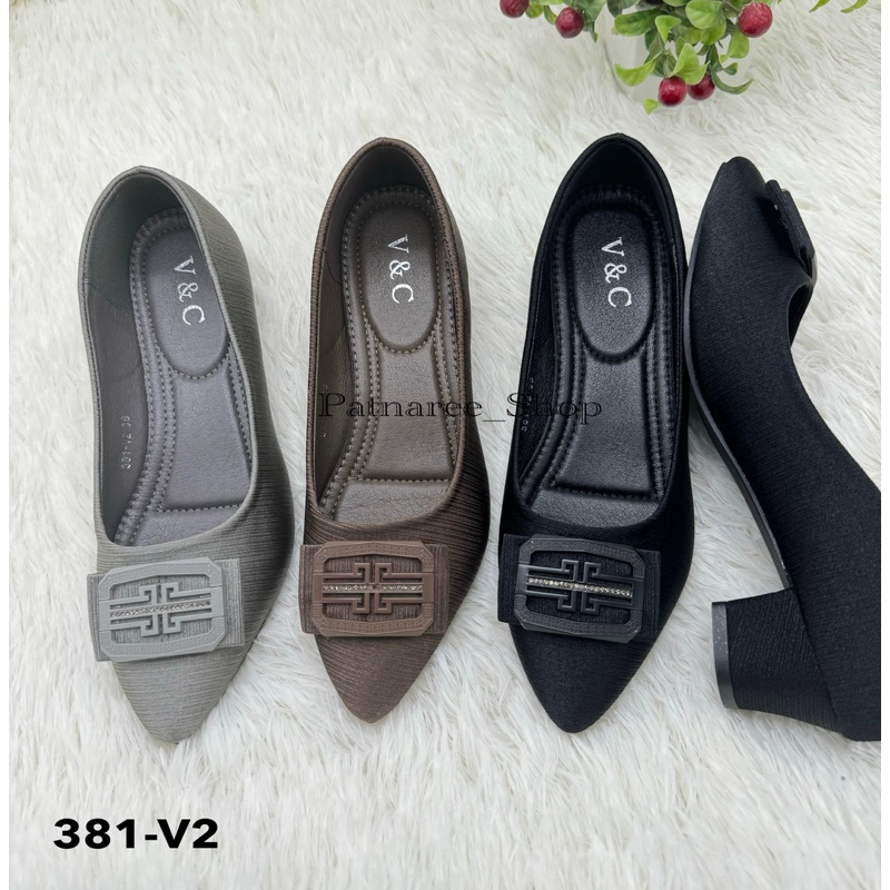 ⭐️พร้อมส่ง⭐️รองเท้าคัชชู รุ่น 381-V2 หนังนิ่ม ผ้าซาติน ส้นสูง 1.5 นิ้ว ปลายแหลม Size 36-40