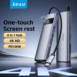 ⚡COD⚡Jasoz 8 in 1 Type C Hub Adapter อะแดปเตอร์ฮับ USB C เป็น USB 3.0 HDMI RJ45 การ์ดรีดเดอร์ SD TF