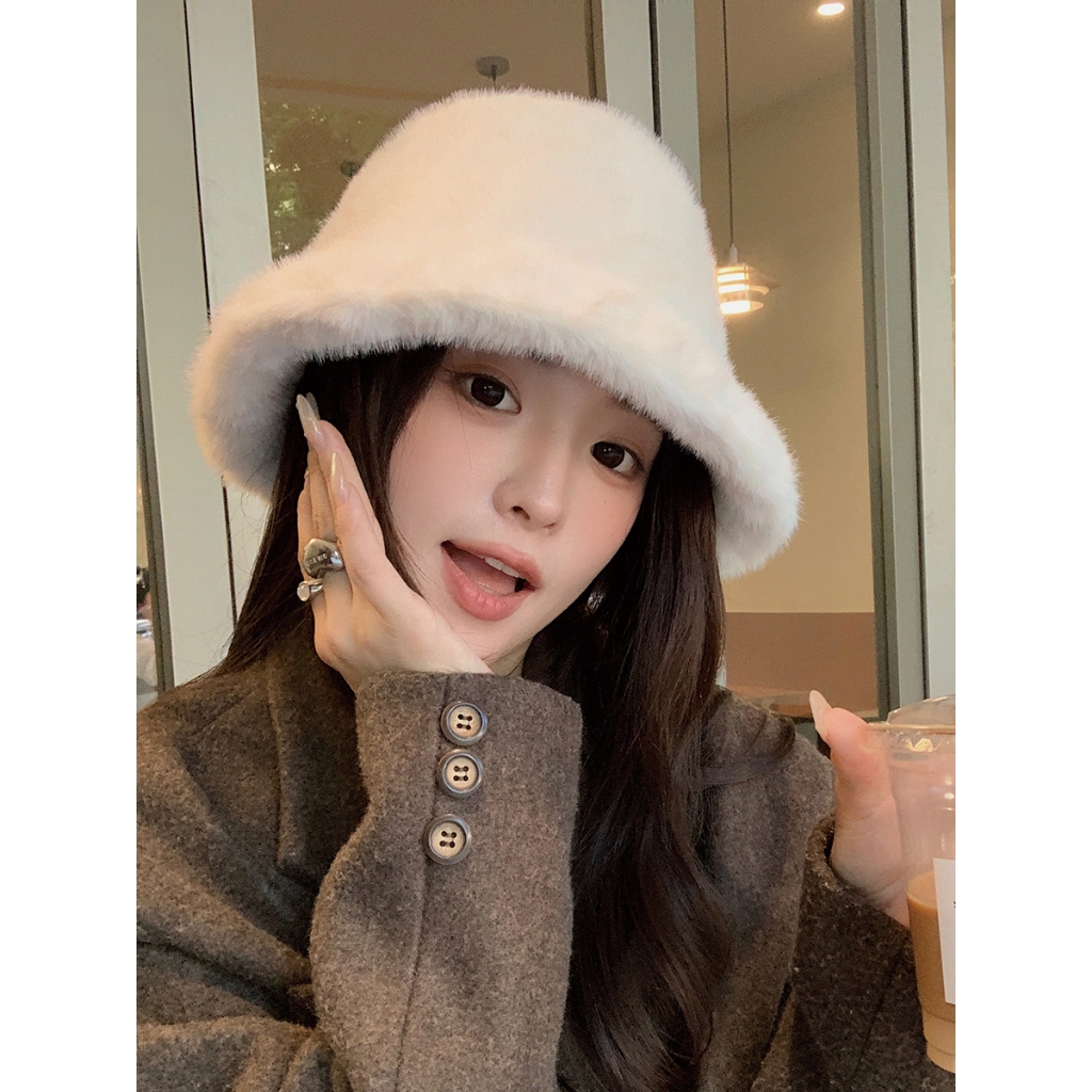 (TR) หมวกบัคเก็ต กันหนาวขนเฟอร์ หนานุ่ม อุ่น ทรงบัคเก็ตกันหนาว มีของพร้อม ขนาดหมวก 56-59 cm