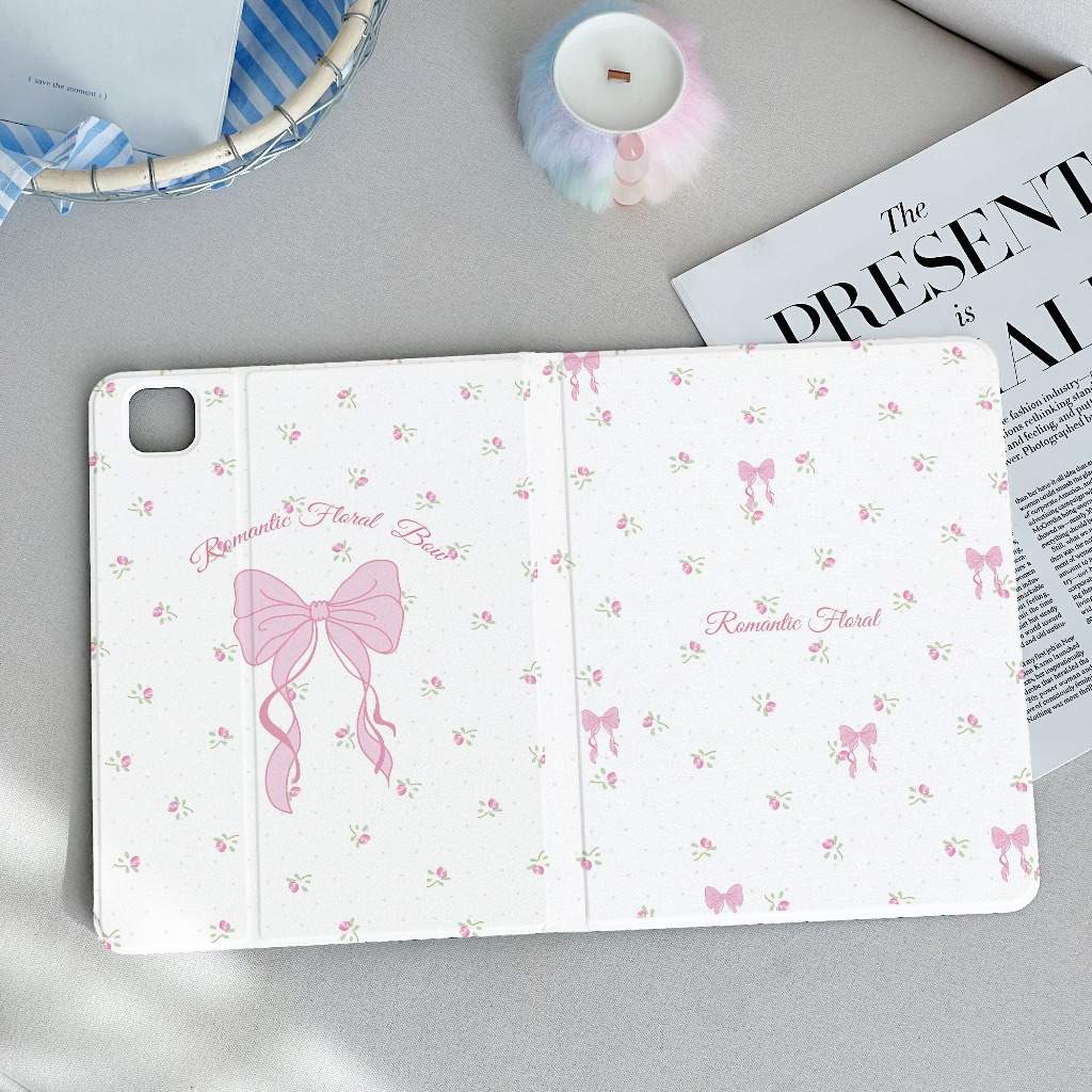 24ชั่วโมง เคส iPad Pro11 2024 Air6 MINI7 ที่ใส่ปากกา Floral Bow เคสไอแพด Gen9 10.2 Gen10 Air5 10.9