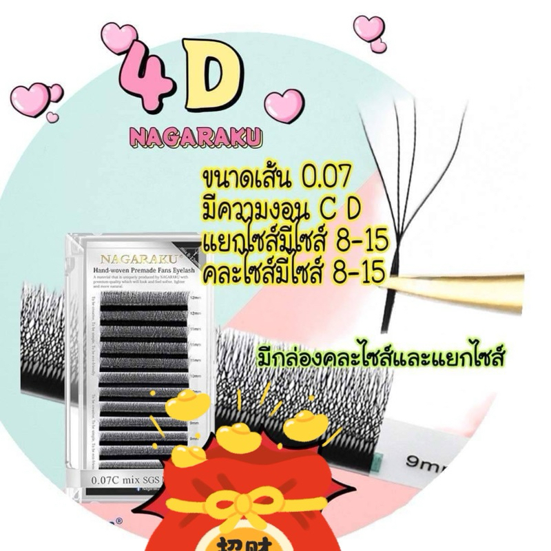 ขนตา4D Nakaraku เส้นนุ่มดูดกาวดีช่อไม่แตก