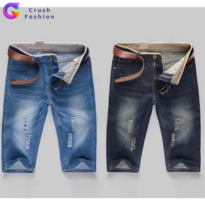Crush shorts Jeans ยีนส์ขาสั้น ผ้ายืดฟอกนิ่ม สีมิดไนด์-สนิมน้ำตาล มีริม ไซส์28-40