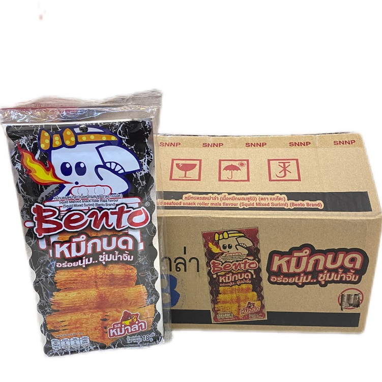 BENTO เบนโตะ หมึกบด ชุ่มน้ำจิ้ม สูตรใหม่ 18g กดเลือกรสชาติที่ต้องการ 1ลัง/บรรจุ 12 แพค,จำนวน 36 ชิ้น