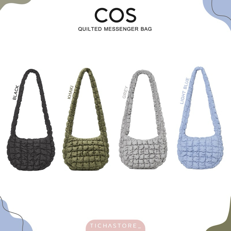 (พร้อมส่ง) กระเป๋า Cos Quilted Messenger Crossbody Bag สี Black/Khaki Green/Light Blue ของแท้100%
