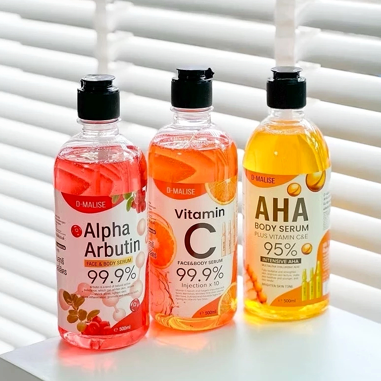 D-Malise ดี-มาลิเซ่ เซรั่มโซลูชั่น 500ml. (เซรั่มเปิดผิวขาว) Alpha Arbutin / AHA 95% บอดีโซลูชั่น