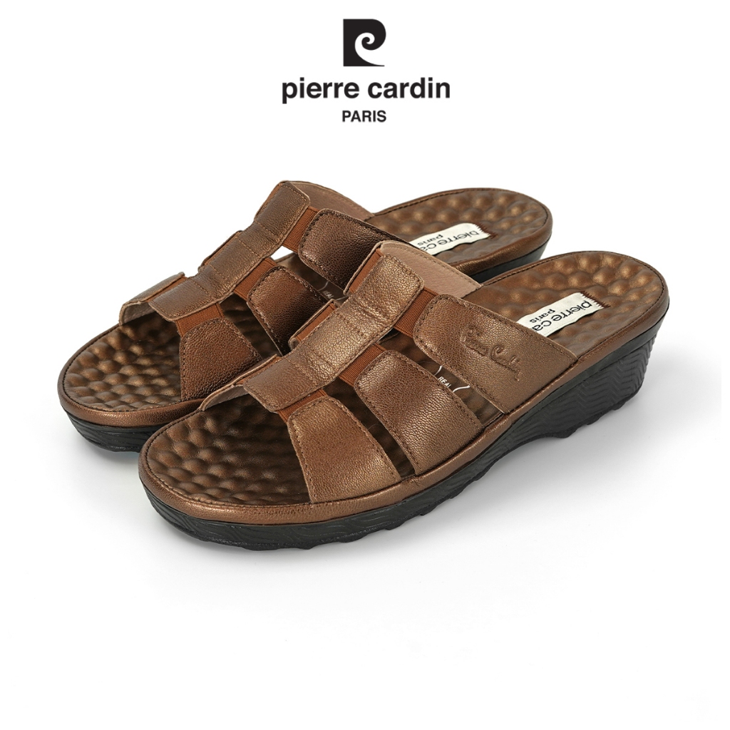Pierre Cardin รองเท้าแตะผู้หญิง เพื่อสุขภาพ นุ่มสบาย ผลิตจากหนังแท้ สีบรอนซ์ทอง รุ่น 21SS245