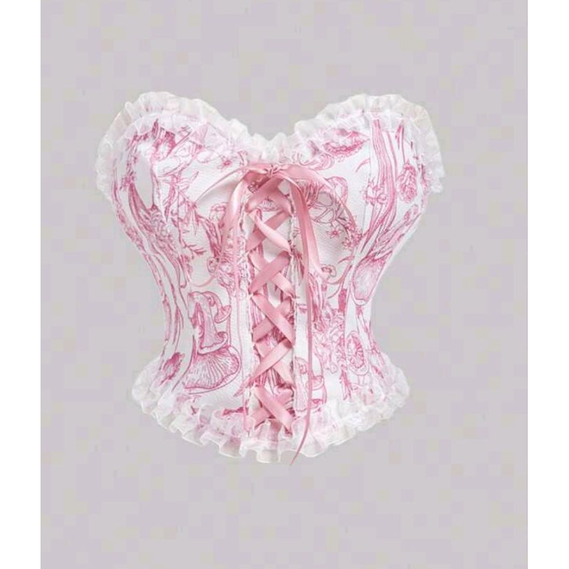 พร้อมส่งจากไทย เสื้อเกาะอก ครอป Bustier ลายดอกไม้ สีชมพู ชายเสื้อสามเหลี่ยม ผูกโบว์ เที่ยว ทะเล ปีใหม่ New year