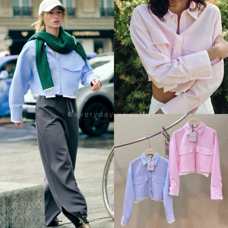 ZR cropped shirt (370฿) เสื้อเชิ้ตทรงครอปแขนยาวสุดชิค ดีเทลแต่งกระเป๋าหน้า 2ข้างเก๋ๆ ผ้า cotton งานชนช็อปซาร่า valen