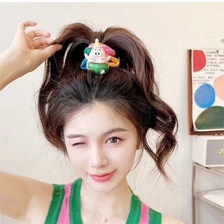 kingmall(KTF09）สีสันผ้าเตรียมแหวนผมหญิงความยืดหยุ่นสูงการ์ตูน ยางรัดผม เครื่องประดับผม