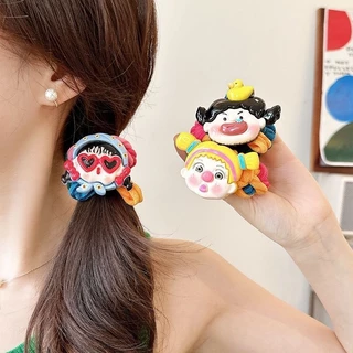 kingmall(KTF09）สีสันผ้าเตรียมแหวนผมหญิงความยืดหยุ่นสูงการ์ตูน ยางรัดผม เครื่องประดับผม