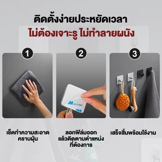 ตะขอแปะผนัง ตะขอติดผนังสแตนเลส ติดผนัง กาวเหนียว ติดทน ไม่ลอก กันน้ำ รับน้ำหนักได้ดี สเตนเลส304