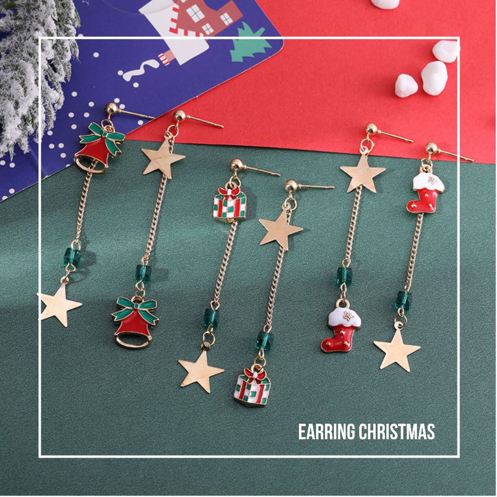 ต่างหูคริสต์มาส เครื่องประดับวันคริสต์มาส เหมาะสำหรับผู้หญิง Merry Cristmas