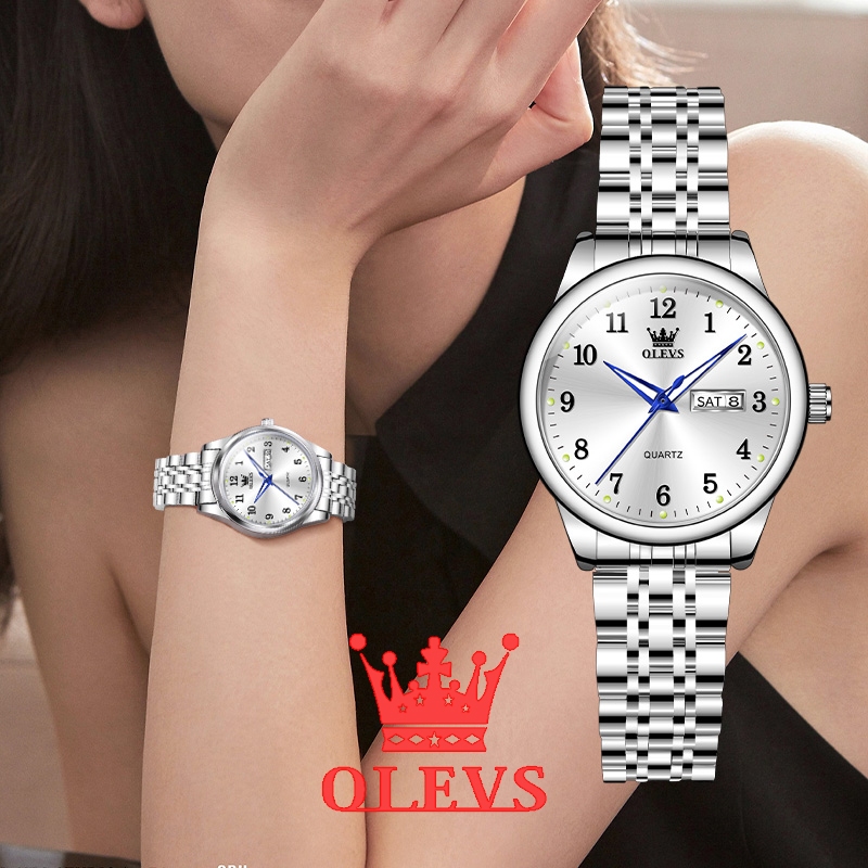OLEVS นาฬิกาข้อมือผู้หญิง กันน้ำ 100% สายสแตนเลส นาฬิกาผู้หญิง ปฏิทิน ลำลอง แฟชั่น นาฬิกาควอตซ์ ของขวัญวันเกิดผู้หญิง