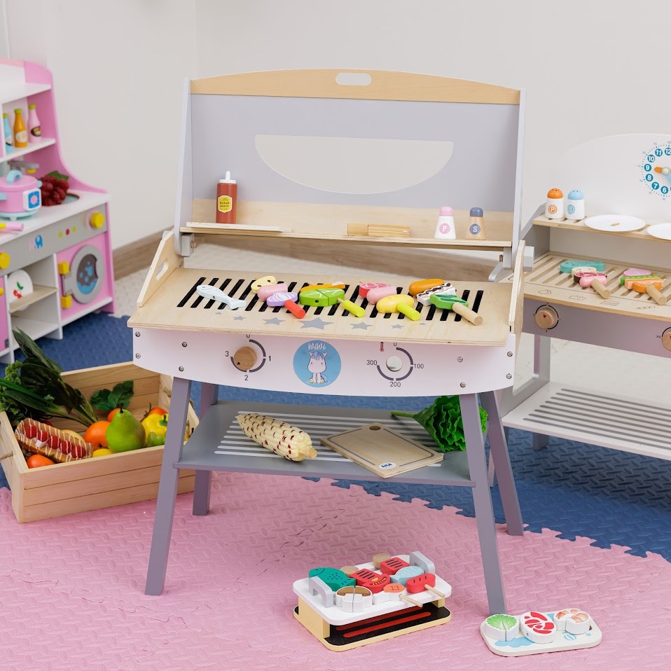 Genius BBQ ชุดเซ็ทร้าน BBQ ของเล่นไม้ ของเล่นเสริมพัฒนาการ สำหรับเด็ก 3 ปีขึ้นไป