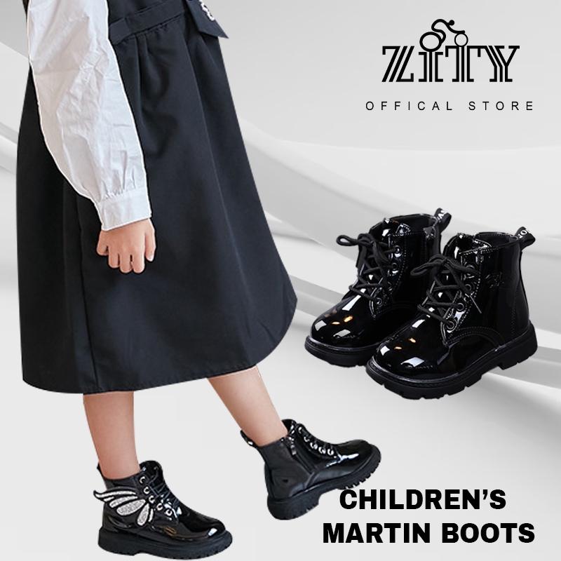 ZITY รองเท้าบูทมาร์ตินสไตล์เกาหลี 1-12 ปี รองเท้าบูทหนังเด็กชาย รองเท้าบูทกันลื่นเด็กหญิง น้ำหนักเบา ไซส์ 26-33