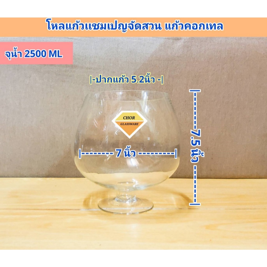 แก้วแชมเปญจัดสวนไซส์ลำตัวแก้ว 7 นิ้ว สูง 7.5 นิ้ว [พร้อมส่ง 2.6 ลิตร2600 ml]ใส่น้ำปั่่นคอกเทล แก้วบรั่นดีมีขา โหลน้ำหวาน