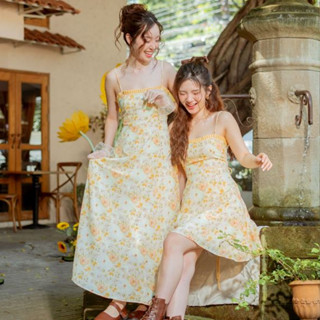 Kokiji - Sunflower Lynnie เดรสลายดอกสีเหลือง ผ้าทิ้งตัว สายห…