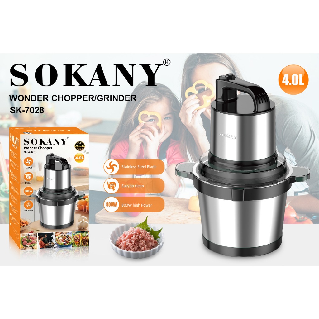 SOKANY 1500W 4L-8L เครื่องบดหมูไฟฟ้า เครื่องปั่น เครื่องบดเนื้อ สแตนเลส 304 ประกันมอเตอร์ 1ปี