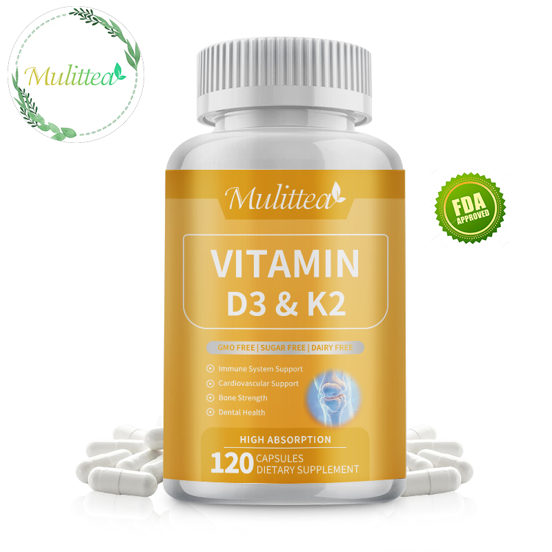 Mulittea Vitamin D3K2 Hard Capsules บำรุงภูมิคุ้มกัน ระบบหัวใจและหลอดเลือด และกระดูก เพิ่มการดูดซึมแคลเซียม 120 แคปซูล