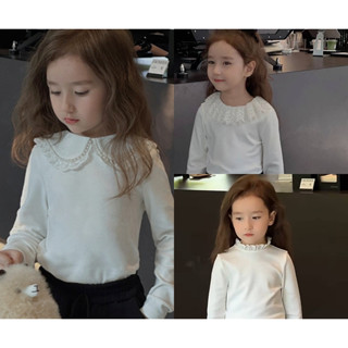 (พร้อมส่ง)🇹🇭 เสื้อยืดแขนยาวสีขาวเด็กผู้หญิงสไตล์ยุโรป เสื้อแ…