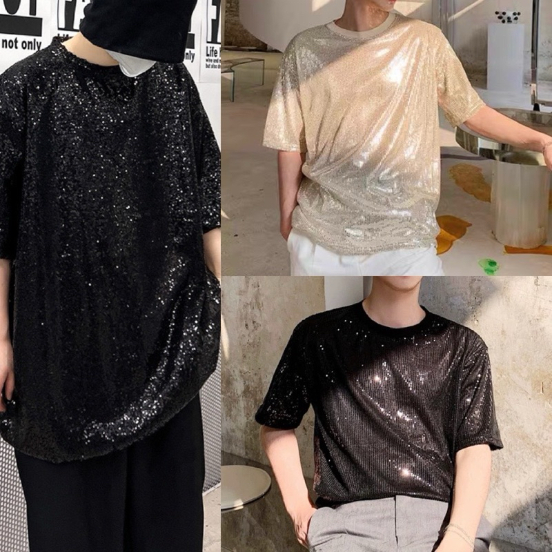 พร้อมส่งเสื้อปักเลื่อมเล่นแสงคอกลม ใส่สบายไม่ร้อน ไม่คัน สำหรับคุณผู้ชาย looks So cool